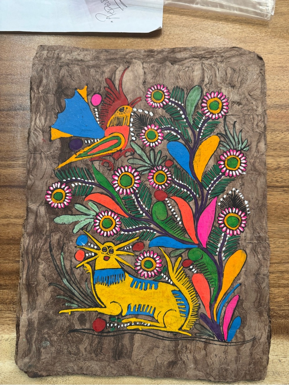 Vintage 1970s Mexican Amate Bark Painting Hand Painted Folk Art MINT CONDITION